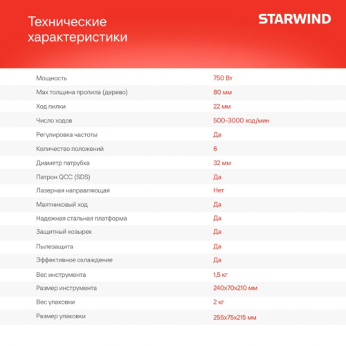 Лобзик Starwind JS80-750S1 750Вт 3000ходов/мин от электросети Лобзик Starwind JS80-750S1 750Вт 3000ходов/мин от электросети