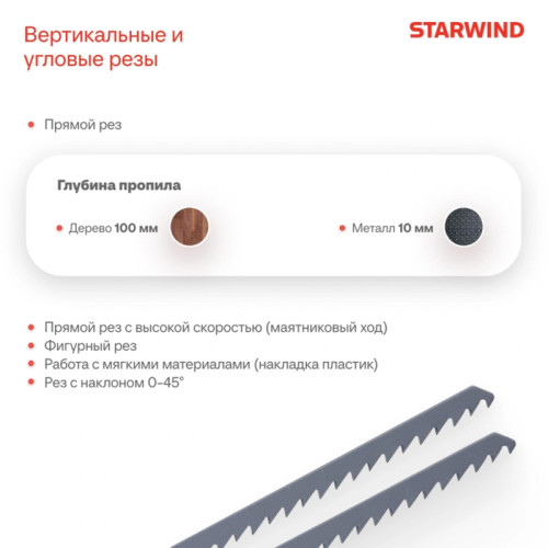 Лобзик Starwind JS100-900S1 +2пил. 900Вт 3000ходов/мин от электросети Лобзик Starwind JS100-900S1 +2пил. 900Вт 3000ходов/мин от электросети