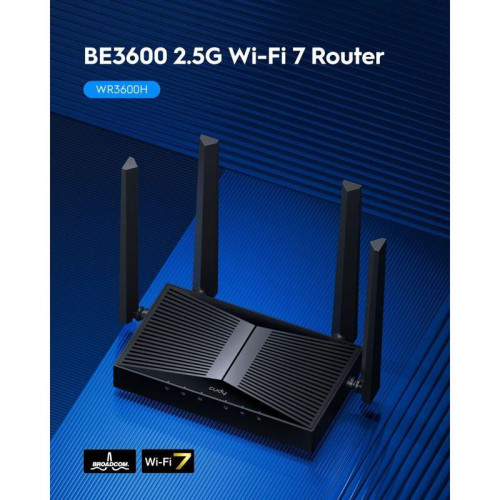 Маршрутизатор/ BE3600 2.5G Dual Band Wi-Fi 7 Mesh Router, Chipset Broadcom, 802.11be/ax/ac/a/b/g/n, 2882Mbps at 5GHz + 688Mbps at 2.4GHz, 1 x 2.5Gbps WAN Port, 4 x 10/100/1000Mbps Ports, 4 x 5dBi fixed antennas, WiFi router/AP/ Repeater/WISP Mode, PPTP/L2