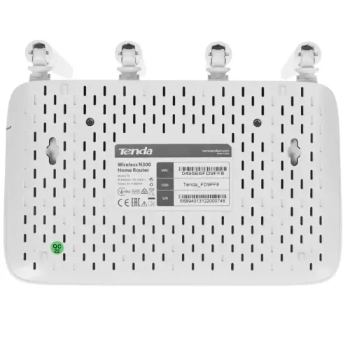 Маршрутизатор/ Tenda F6 Wi-Fi роутер N300, до 300 Мбит/с на 2,4 ГГц, LAN 3x100 Мбит/с, WAN 1x100 Мбит/с, 4x5dBi антенны, белый корпус