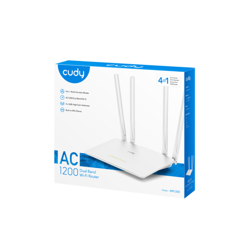 Маршрутизатор/ AC1200 Dual Band Wi-Fi Router, Chipset MediaTek, 802.11ac/a/b/g/n, 867Mbps at 5GHz + 300Mbps at 2.4GHz, 5 x10/100Mbps Ports, WiFi router/AP/ Repeater/WISP Mode,4  5dBi fixed antennas, WPA3, Guest network, WPS, DDNS, VPN Client, IPv6,TR069/T