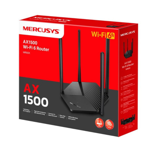 Роутер беспроводной Mercusys MR60X AX1500 10/100/1000BASE-TX черный