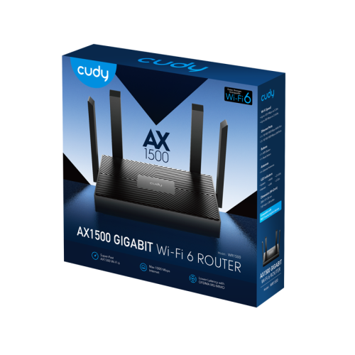 Маршрутизатор/ AX1500 Gigabit Dual Band Wi-Fi 6 Router, Chipset Realtek, 802.11ax/ac/a/b/g/n, 1201Mbps at 5GHz +300Mbps at 2.4GHz, 4 x 10/100/1000Mbps Ports, WPA3, 4 x 5dBi fixed antennas