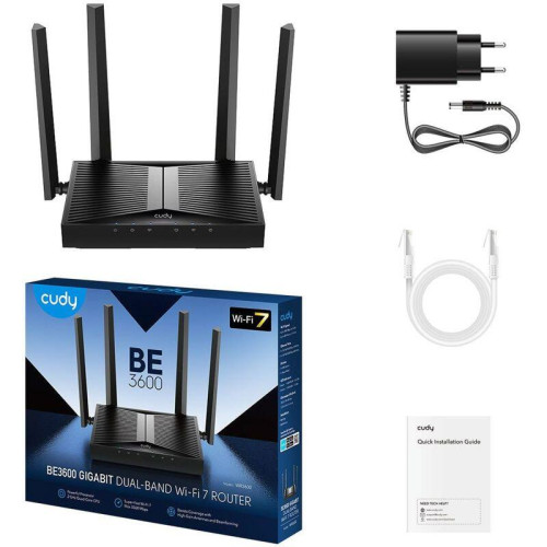 Маршрутизатор/ BE3600 Gigabit Dual Band Wi-Fi 7 Mesh Router, Chipset Broadcom, 802.11be/ax/ac/a/b/g/n, 2882Mbps at 5GHz + 688Mbps at 2.4GHz, 5 x 10/100/1000Mbps Ports, 4 x 5dBi fixed antennas, WiFi router/AP/ Repeater/WISP Mode, PPTP/L2TP/OpenVPN/WireGuar
