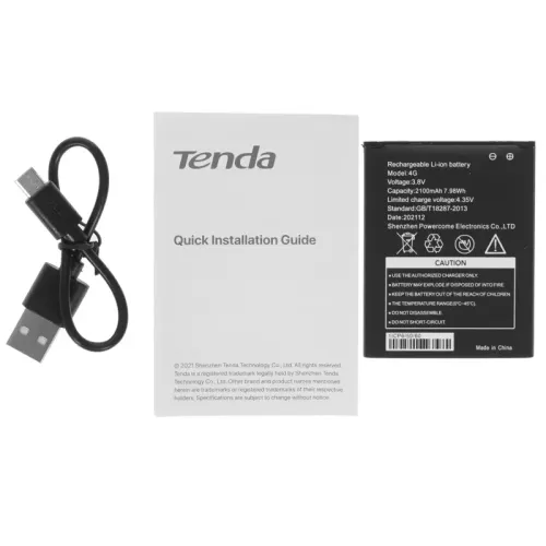Маршрутизатор/ Tenda 4G180 v4.0 Роутер портативный LTE CAT.4, до 300 Мбит/с, 2.4 ГГц, USB-C порт, Nano SIM слот, аккумулятор 2100 мАч