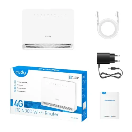 Маршрутизатор/ N300 Wi-Fi 4G LTE Cat.4 Router, build-in 4G LTE modem,  4 10/100M RJ45 Ports, Nano SIM Slot, 300Mbps at 2.4GHz, Internal antennas, PPTP/L2TP/OpenVPN/WireGuard VPN, DNS over Cloudflare/Google/Quad9, DDNS, SMS, Band locking, TR069/TR098/TR111