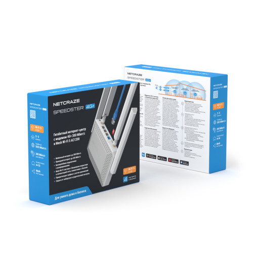 Маршрутизатор/ Netcraze Speedster 4G+ Гигабитный интернет-центр с модемом 4G+, Mesh Wi-Fi 5 AC1200 и 4-портовым Smart-коммутатором