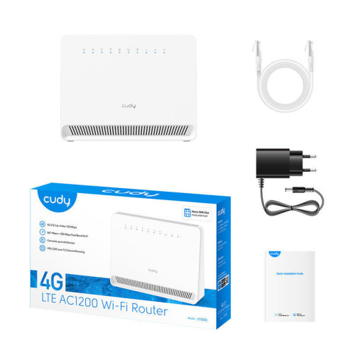 Маршрутизатор/ AC1200 Wi-Fi 4G LTE Cat.4 Router, AC1200 Wi-Fi,  build-in 4G LTE modem,  4 10/100M RJ45 Ports,  Nano SIM Slot, 300Mbps at 2.4GHz + 867Mbps at 5GHz, Internal antennas,  PPTP/L2TP/OpenVPN/WireGuard VPN, DNS over Cloudflare/Google/Quad9, DDNS,