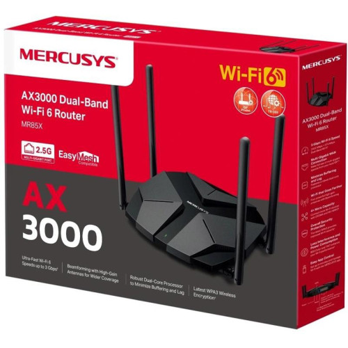 Роутер беспроводной Mercusys MR85X AX3000 10/100/1000/2500BASE-T черный