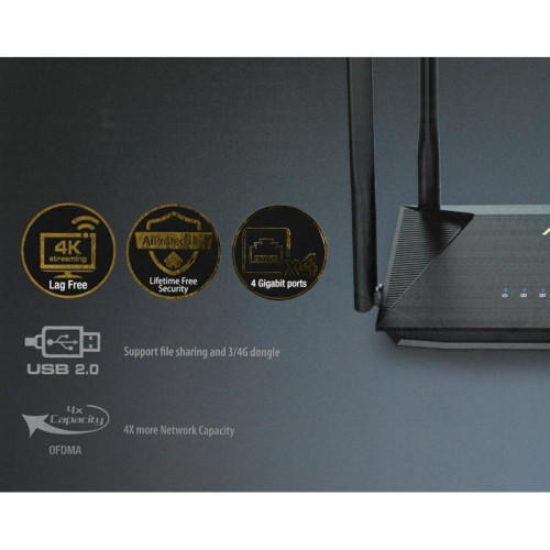 Роутер беспроводной Asus RT-AX53U AX1800 10/100/1000BASE-TX/4G ready черный