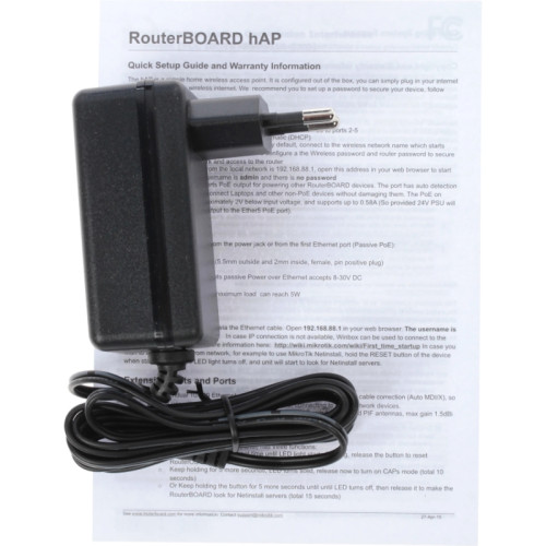 Роутер беспроводной MikroTik hAP (RB951UI-2ND) N300 10/100BASE-TX белый Роутер беспроводной MikroTik hAP (RB951UI-2ND) N300 10/100BASE-TX белый