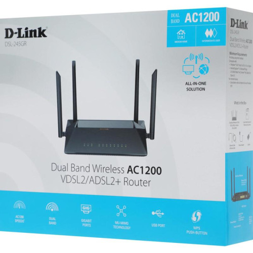 Роутер беспроводной D-Link DSL-245GR/R1A AC1200 ADSL2+/VDSL2 черный