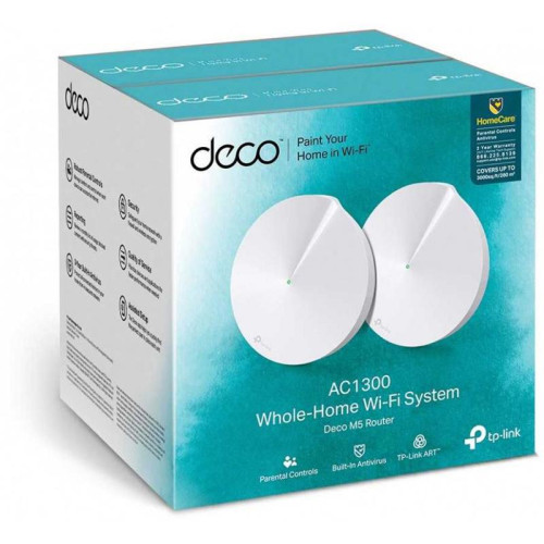 Бесшовный Mesh роутер TP-Link Deco M5 (DECO M5(2-PACK)) AC1300 10/100/1000BASE-TX белый (упак.:2шт)