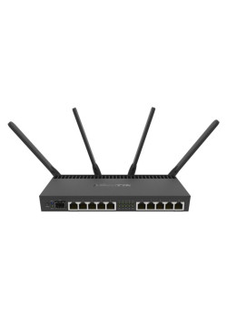Точка доступа/ RB4011iGS+5HacQ2HnD-IN Powerful 10xGigabit port router with a Quad-core 1.4Ghz CPU, 1GB RAM, SFP+ 10Gbps cage, dual band 2.4GHz / 5GHz 4x4 MIMO 802.11a/b/g/n/ac wireless and desktop case