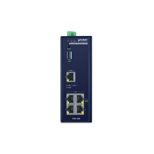 шлюз/ PLANET IVR-100 Industrial 5-Port 10/100/1000T VPN Security Gateway: Dual-WAN Failover and Load Balancing, Cyber Security, SPI Firewall, Content Filtering, DoS Attack Prevention, Port Range Forwarding, SSL VPN and robust hybrid VPN (IPSec/GRE/PPTP/L2