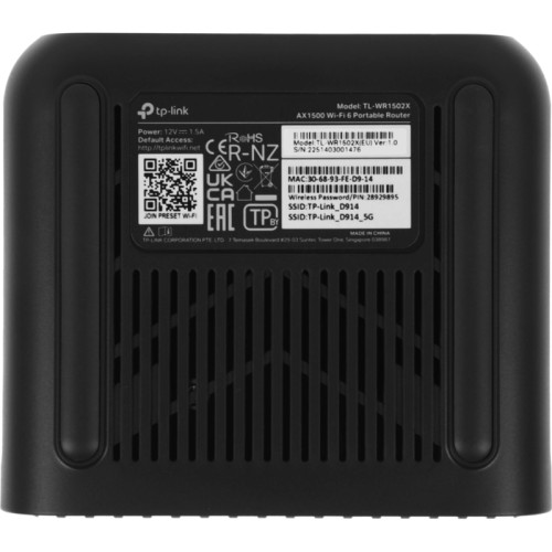Роутер беспроводной TP-Link TL-WR1502X AX1500 10/100/1000BASE-TX/4G ready черный Роутер беспроводной TP-Link TL-WR1502X AX1500 10/100/1000BASE-TX/4G ready черный