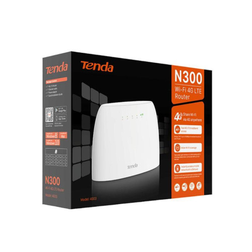 Маршрутизатор Tenda 4G03 Wi-Fi Роутер N300, 2,4 ГГц до 300 Мбит/с, LTE/3G/4G до 150 Мбит/с, SIM-слот, 4 внутренние