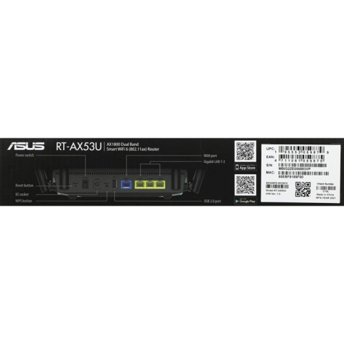 Роутер беспроводной Asus RT-AX53U AX1800 10/100/1000BASE-TX/4G ready черный