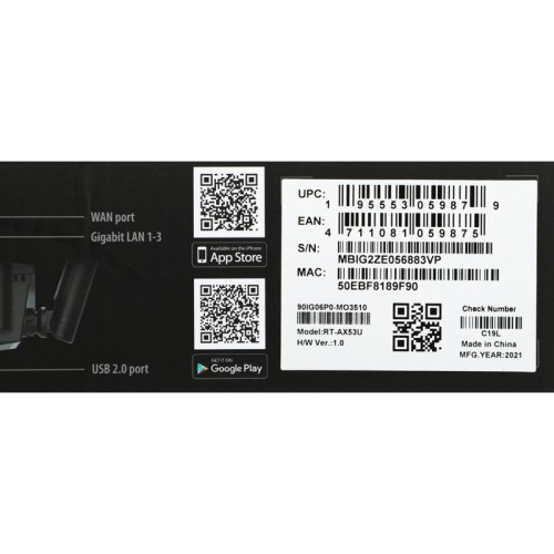 Роутер беспроводной Asus RT-AX53U AX1800 10/100/1000BASE-TX/4G ready черный