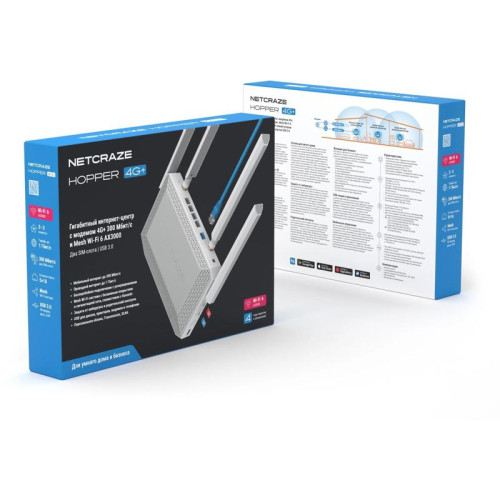 Роутер беспроводной Keenetic Netcraze Hopper 4G+ (NC-2312) AX3000 10/100/1000BASE-TX/4G cat.6 белый