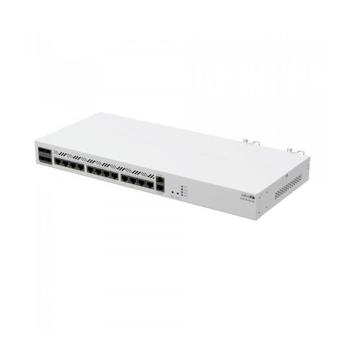 Маршрутизатор/ CCR2116-12G-4S+ Cloud Core Router with Amazon Annapurna Labs Alpine v3 AL73400 CPU (16-cores, 2GHz per core) and Marvell 98DX3255 switch-chip, 16GB RAM, 4xSFP+ cage, 13xGbit LAN, M.2 PCIe slot, RouterOS L6, 1U rackmount case, Dual PSU