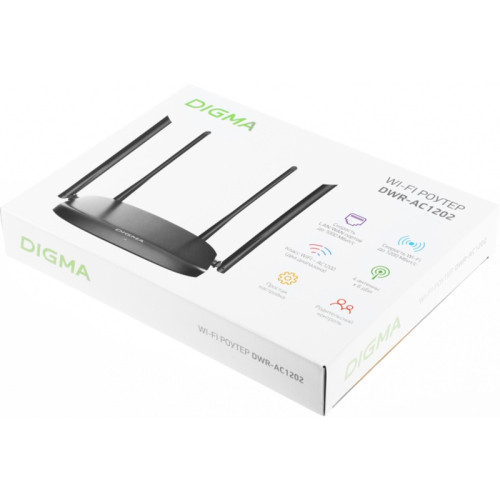 Роутер беспроводной Digma DWR-AC1202 AC1200 10/100/1000BASE-TX черный Роутер беспроводной Digma DWR-AC1202 AC1200 10/100/1000BASE-TX черный