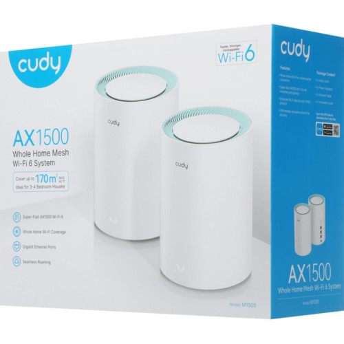 Бесшовный Mesh роутер Cudy M1500 (M1500(2-PACK)) AX1500 10/100/1000BASE-TX белый (упак.:2шт)
