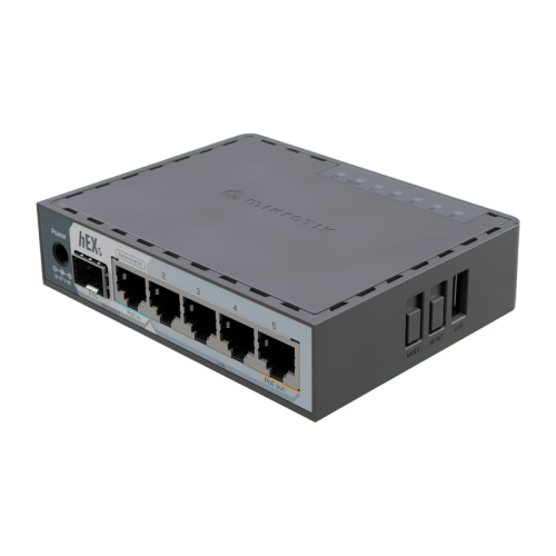 Маршрутизатор/ MikroTik E60iUGS (hEX S 2025) powerful wired router for homes and small businesses, featuring 5 Gigabit Ethernet ports (PoE in/out), a 2.5G SFP cage, USB 3.0, a dual-core CPU, 512MB RAM