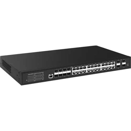 Управляемый L3 коммутатор Gigabit Ethernet на 16xGE RJ-45 + 8xGE Combo (RJ-45 + SFP) + 4x10G SFP+ Uplink. Порты: 16 x GE RJ-45 (10/100/1000 Base-T) + 8 x GE Combo Port (RJ-45 + SFP) + 4 x 10G SFP+ Uplink, Консольный порт, Уровень управления L3 (Full manag