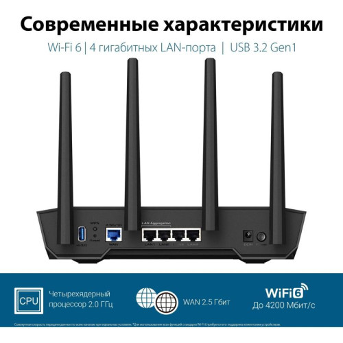 Роутер беспроводной Asus TUF-AX4200 AX4200 10/100/1000/2500BASE-TX/4G ready черный