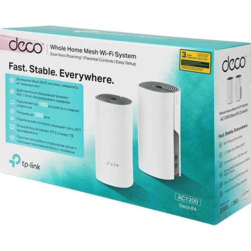 Бесшовный Mesh роутер TP-Link Deco E4 (DECO E4(2-PACK)) AC1200 10/100BASE-TX белый (упак.:2шт)