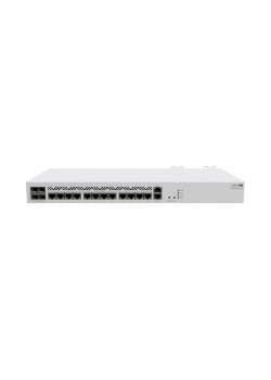 Маршрутизатор/ CCR2116-12G-4S+ Cloud Core Router with Amazon Annapurna Labs Alpine v3 AL73400 CPU (16-cores, 2GHz per core) and Marvell 98DX3255 switch-chip, 16GB RAM, 4xSFP+ cage, 13xGbit LAN, M.2 PCIe slot, RouterOS L6, 1U rackmount case, Dual PSU