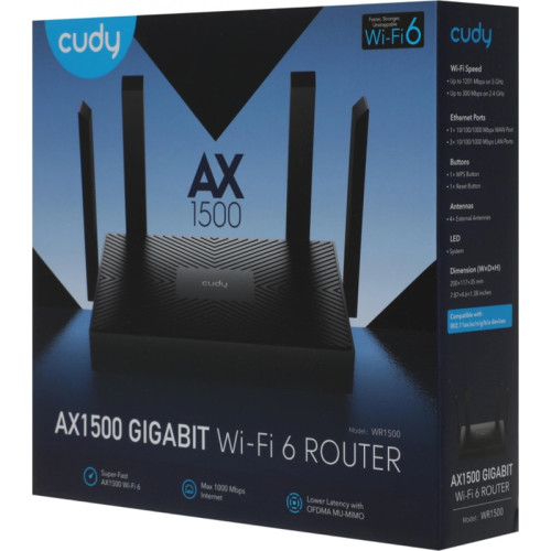 Маршрутизатор/ AX1500 Gigabit Dual Band Wi-Fi 6 Router, Chipset Realtek, 802.11ax/ac/a/b/g/n, 1201Mbps at 5GHz +300Mbps at 2.4GHz, 4 x 10/100/1000Mbps Ports, WPA3, 4 x 5dBi fixed antennas Маршрутизатор/ AX1500 Gigabit Dual Band Wi-Fi 6 Router, Chipset Realtek, 802.11ax/ac/a/b/g/n, 1201Mbps at 5GHz +300Mbps at 2.4GHz, 4 x 10/100/1000Mbps Ports, WPA3, 4 x 5dBi fixed antennas