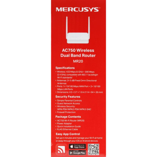 Роутер беспроводной Mercusys MR20 AC750 10/100BASE-TX белый