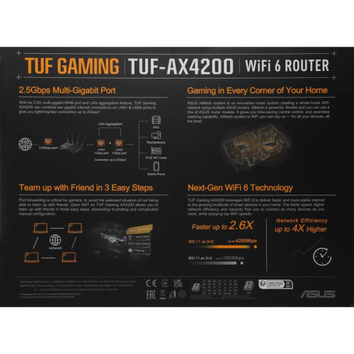 Роутер беспроводной Asus TUF-AX4200 AX4200 10/100/1000/2500BASE-TX/4G ready черный