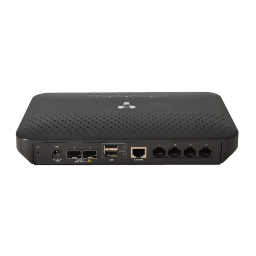 Сервисный маршрутизатор ESR-15, 4xEthernet 10/100/1000BASE-T, 2x10GBASE-R SFP+/1000BASE-X SFP, 1xConsole (RJ-45), 2xUSB 2.0, 230 В AC (через адаптер питания 12 В, 2 А)