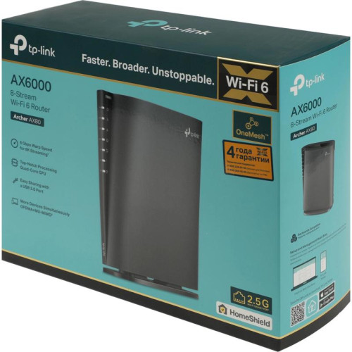 Роутер беспроводной TP-Link Archer AX80(EU) AX6000 100/1000/2500BASE-T черный