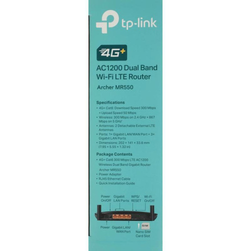 Роутер беспроводной TP-Link Archer MR550 AC1200 10/100/1000BASE-TX/4G cat.6 черный Роутер беспроводной TP-Link Archer MR550 AC1200 10/100/1000BASE-TX/4G cat.6 черный