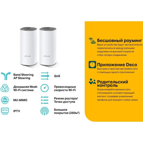 Бесшовный Mesh роутер TP-Link Deco E4 (DECO E4(2-PACK)) AC1200 10/100BASE-TX белый (упак.:2шт)