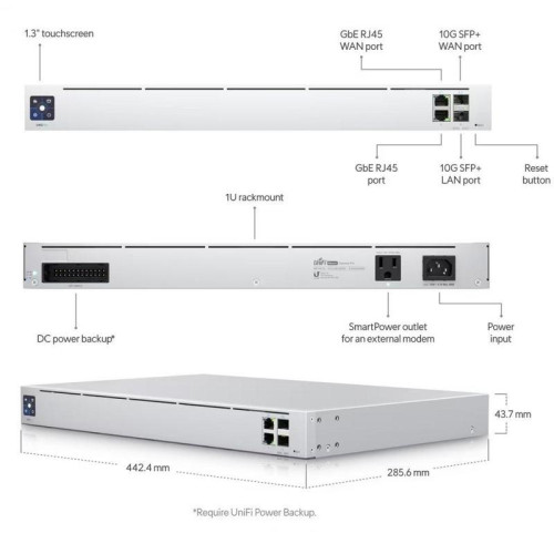 Маршрутизатор Ubiquiti UniFi Next-Generation Gateway Pro Маршрутизатор в стойку, 4 ядра, 2х 10G SFP+, 2х 1G RJ45, вход USP-RPS DC