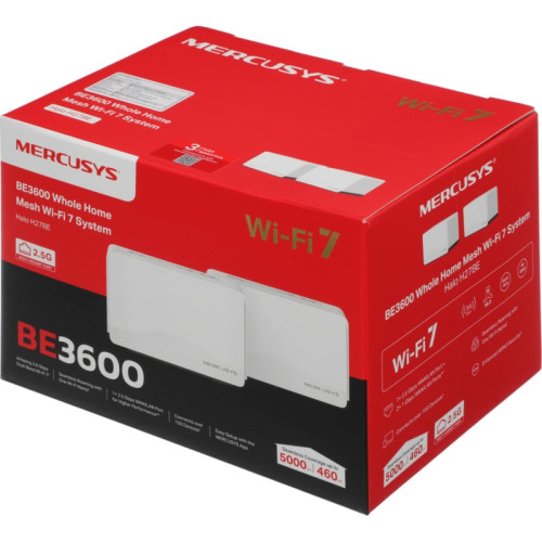 Бесшовный Mesh роутер Mercusys Halo H27BE (HALO H27BE(2-PACK)) BE3600 10/100/1000BASE-TX белый (упак.:2шт) Бесшовный Mesh роутер Mercusys Halo H27BE (HALO H27BE(2-PACK)) BE3600 10/100/1000BASE-TX белый (упак.:2шт)