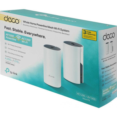 Бесшовный Mesh роутер TP-Link DECO P9(2-PACK) AC1200 10/100/1000BASE-TX белый (упак.:2шт)
