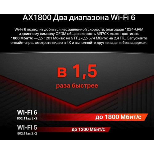 Роутер беспроводной Mercusys MR70X AX1800 10/100/1000BASE-TX черный