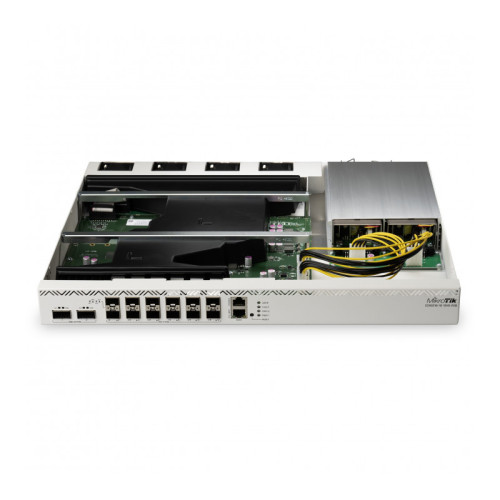 Маршрутизатор/ CCR2216-1G-12XS-2XQ Cloud Core Router with Amazon Annapurna Labs Alpine v3 AL73400 CPU (16-cores, 2GHz per core) and Marvell Prestera Aldrin2 switch-chip, 16GB RAM, 2x100G QSFP cages, 14x25G SFP28 cages, 1xGbit LAN, 2xM.2 SATA slots, Router