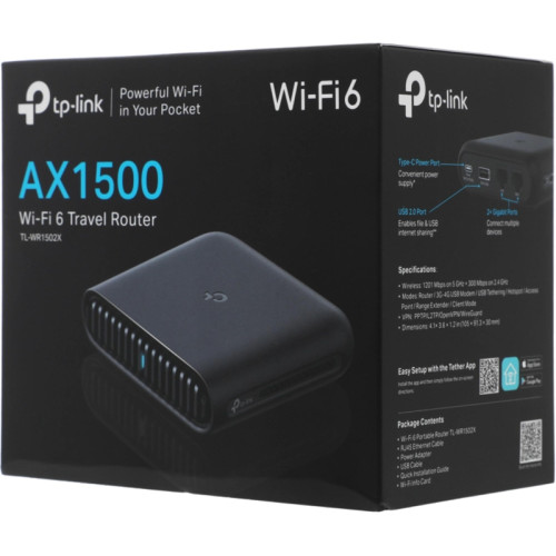 Роутер беспроводной TP-Link TL-WR1502X AX1500 10/100/1000BASE-TX/4G ready черный Роутер беспроводной TP-Link TL-WR1502X AX1500 10/100/1000BASE-TX/4G ready черный