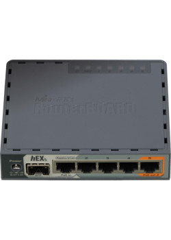 Маршрутизатор/ hEX S 5x Gigabit Ethernet, SFP, Dual Core 880MHz CPU, 256MB RAM, USB, microSD, RouterOS L4, IPsec hardware encryption support and The Dude server package