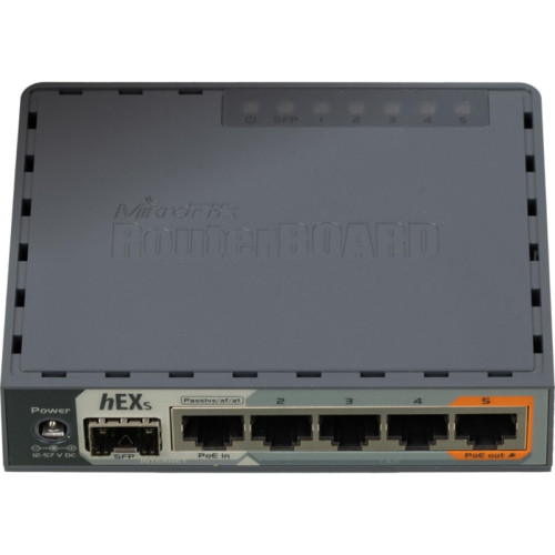Маршрутизатор/ hEX S 5x Gigabit Ethernet, SFP, Dual Core 880MHz CPU, 256MB RAM, USB, microSD, RouterOS L4, IPsec hardware encryption support and The Dude server package