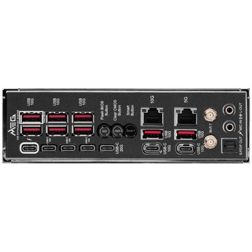 Материнская плата MSI MEG Z890 GODLIKE Z890, LGA1851, 4*DDR5, 2*PCIEx16, 1*PCIEx4, 8*M.2, 7*TypeC, 8*USB3.2Gen2, 4*USB3.2Gen1, 4*USB2.0, 4*SATA3.0, 10G, 5G, 2xType-C(DP), E-ATX, RTL