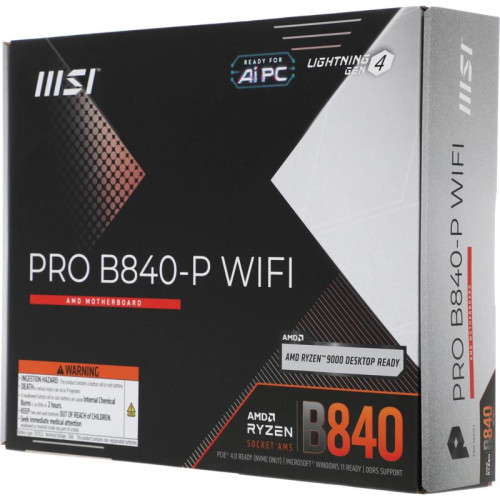 Материнская плата MSI PRO B840-P WIFI SocketAM5 AMD B840 4xDDR5 ATX AC`97 8ch(7.1) 2.5Gg RAID+HDMI