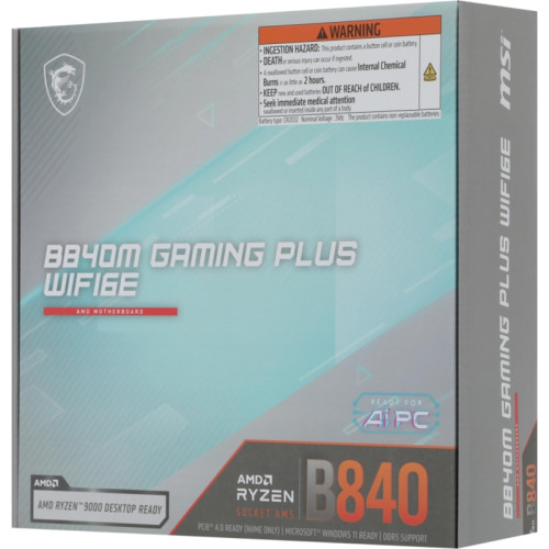 Материнская плата MSI B840M GAMING PLUS WIFI6E SocketAM5 AMD B840 4xDDR5 mATX AC`97 8ch(7.1) 2.5Gg RAID+HDMI